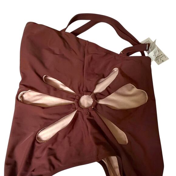 NEW Cupshe SWIMSUIT Women's MED Brown Square Neck Petal Cutout One PC Swimsuit - Picture 6 of 12